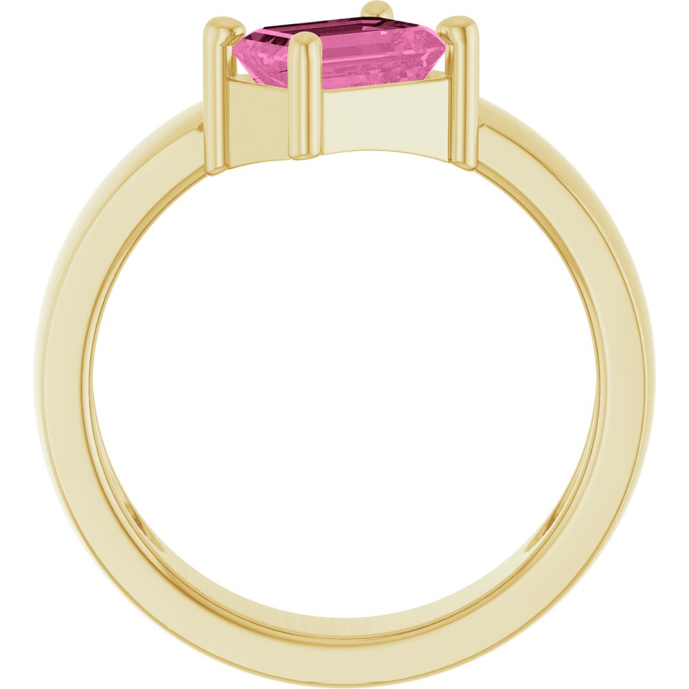 14K Yellow Lab-Grown Pink Sapphire Asymmetric Solitaire Ring