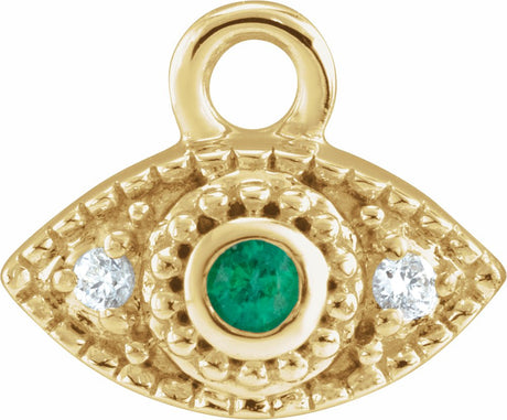 14K Yellow Petite Pavé™ Natural Emerald & .01 CTW Natural Diamond Evil Eye Dangle