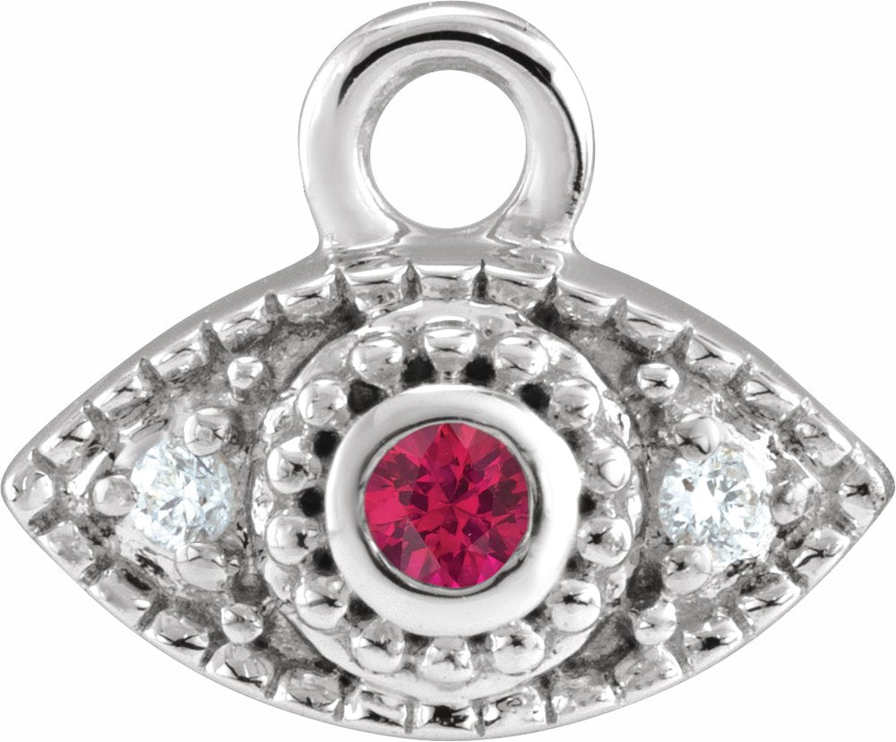 14K White Petite Pavé™ Natural Ruby & .01 CTW Natural Diamond Evil Eye Dangle