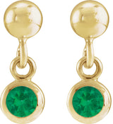 14K Yellow Lab-Grown Emerald Bezel-Set Earrings