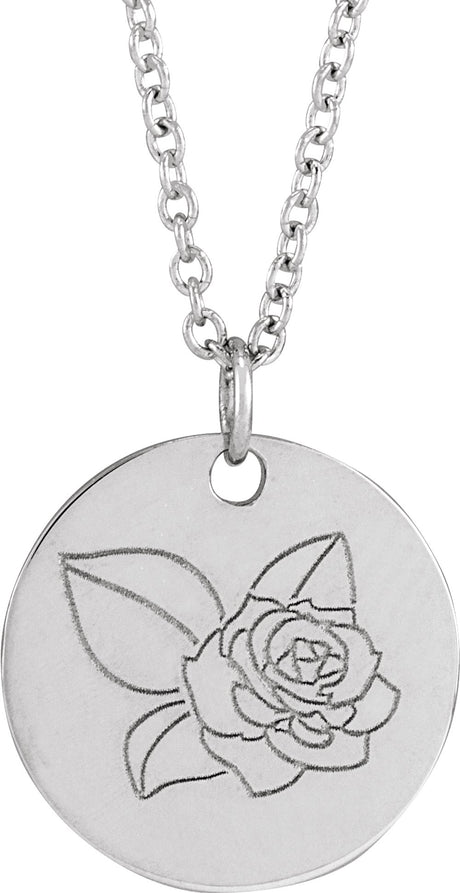 Sterling Silver Rose June Birth Flower 16-18" Necklace