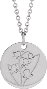 14K White Gold Lily of the Valley May Birth Flower 16-18" Necklace