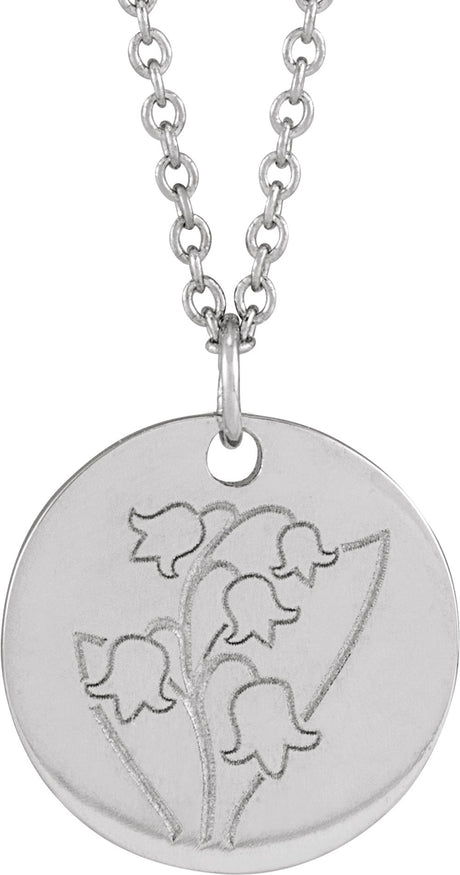 14K White Gold Lily of the Valley May Birth Flower 16-18" Necklace