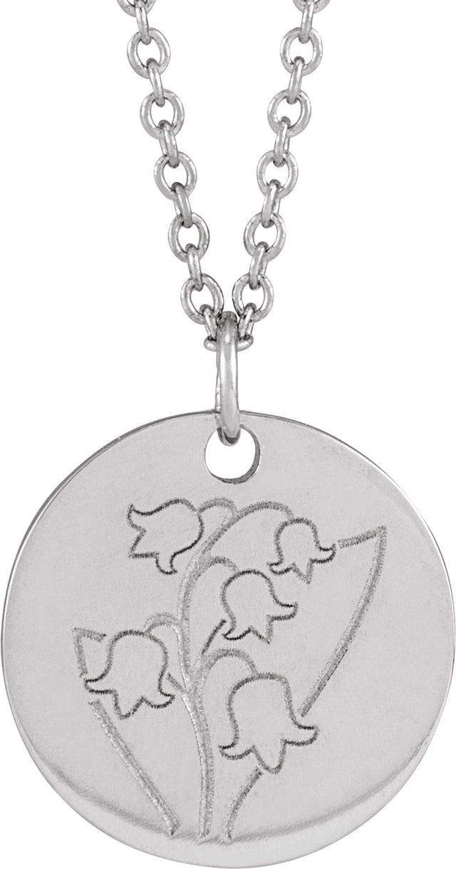14K White Gold Lily of the Valley May Birth Flower 16-18" Necklace