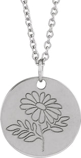 Sterling Silver Daisy April Birth Flower 16-18" Necklace