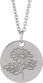 Sterling Silver Daisy April Birth Flower 16-18" Necklace
