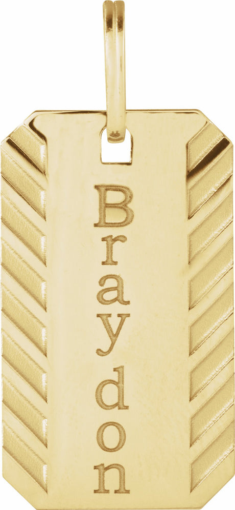 14K Yellow Gold Engravable Patterned Dog Tag