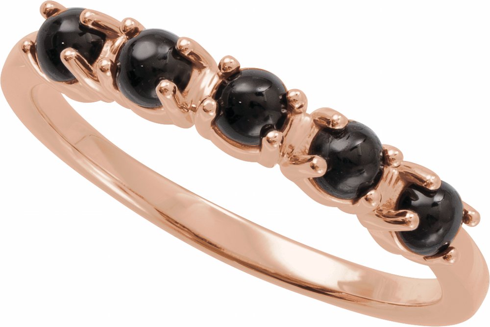 14K Rose Natural Black Onyx Cabochon Stackable Ring