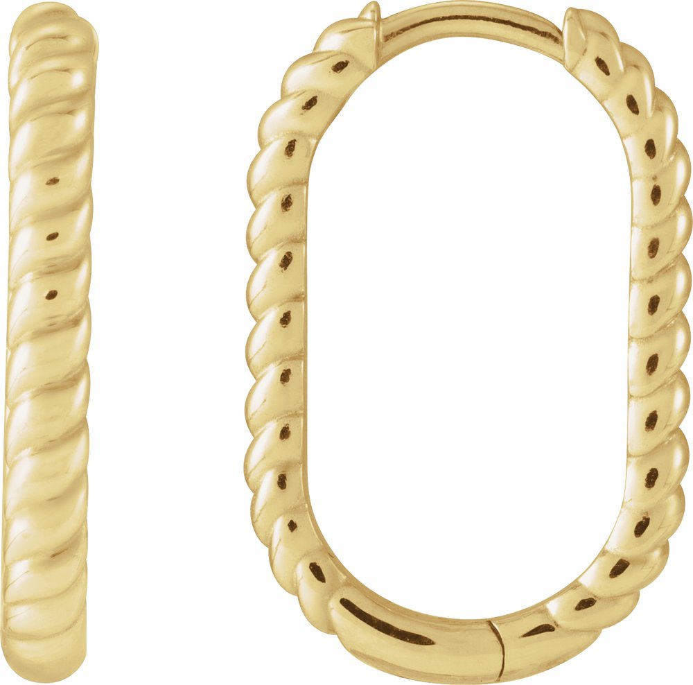 14K Yellow Gold Elongated Oval 20 mm Rope Hoop Earrings