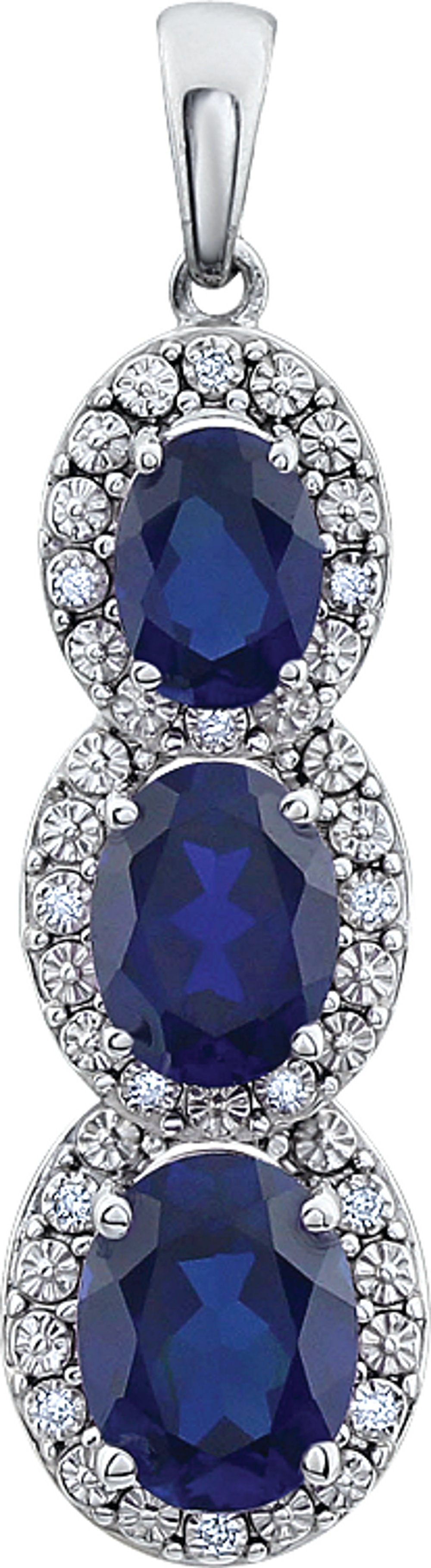 14K White Lab-Grown Blue Sapphire & .04 CTW Natural Diamond Pendant