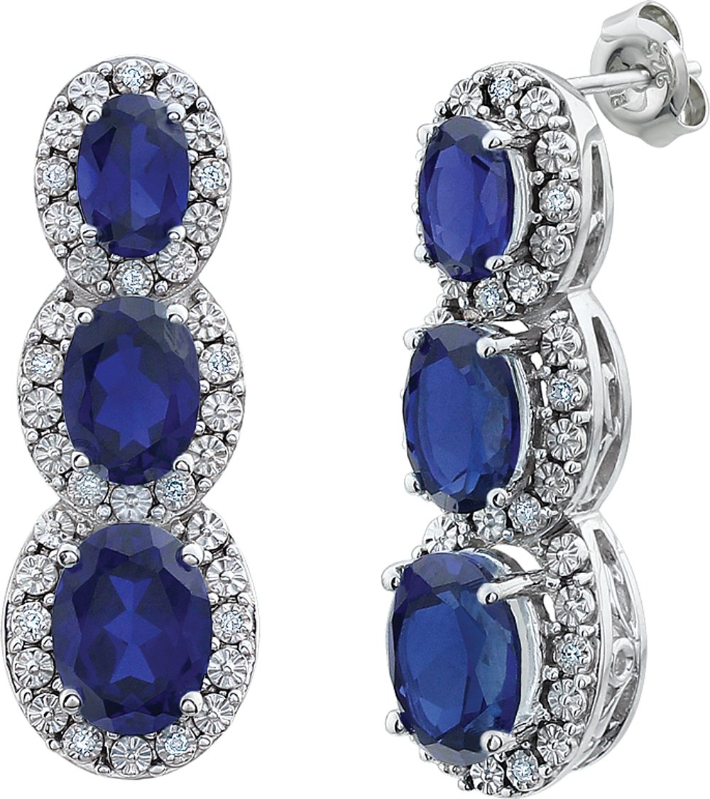 14K White Lab-Grown  Blue Sapphire & .07 CTW Natural Diamond Earrings