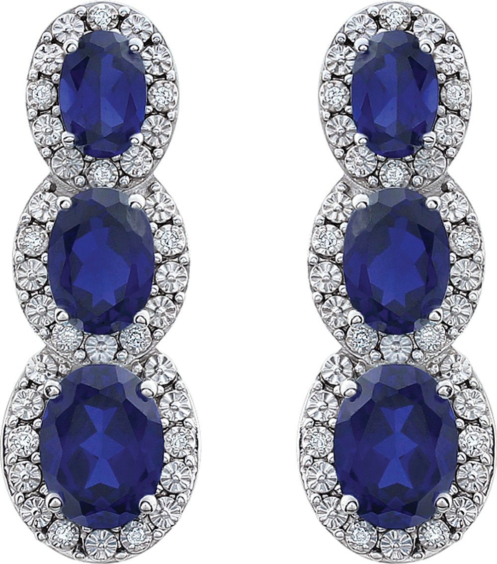 14K White Lab-Grown  Blue Sapphire & .07 CTW Natural Diamond Earrings