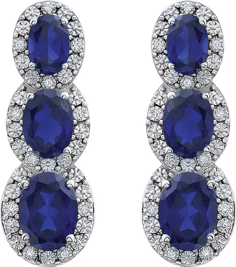 14K White Lab-Grown  Blue Sapphire & .07 CTW Natural Diamond Earrings