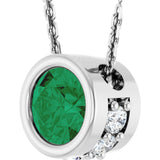 14K White Gold Natural Emerald & .07 CTW Natural Diamond 18" Necklace