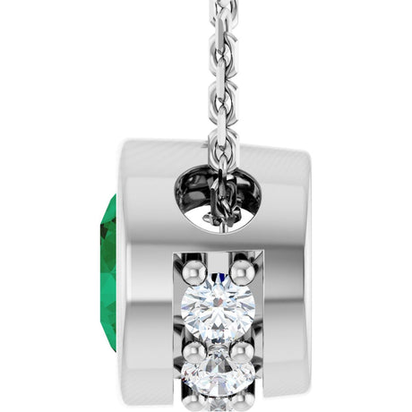 14K White Gold Natural Emerald & .07 CTW Natural Diamond 18" Necklace