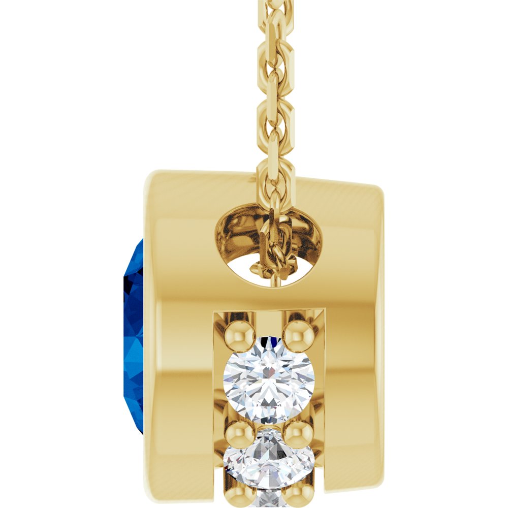 14K Yellow Gold Natural Blue Sapphire & .07 CTW Natural Diamond 18" Necklace