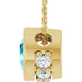 14K Yellow Natural Aquamarine & .07 CTW Natural Diamond 18" Necklace