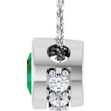 14K White Gold Natural Emerald & .07 CTW Natural Diamond 18" Necklace