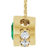 14K Yellow Natural Emerald & .07 CTW Natural Diamond 18" Necklace