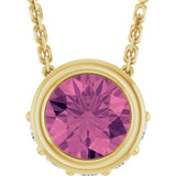 14K Yellow Natural Pink Tourmaline & .07 CTW Natural Diamond 18" Necklace