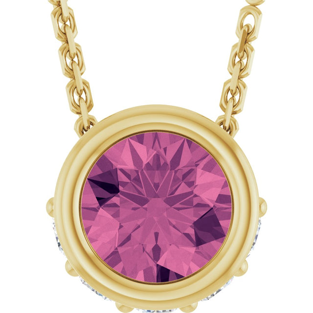 14K Yellow Natural Pink Tourmaline & .07 CTW Natural Diamond 18" Necklace