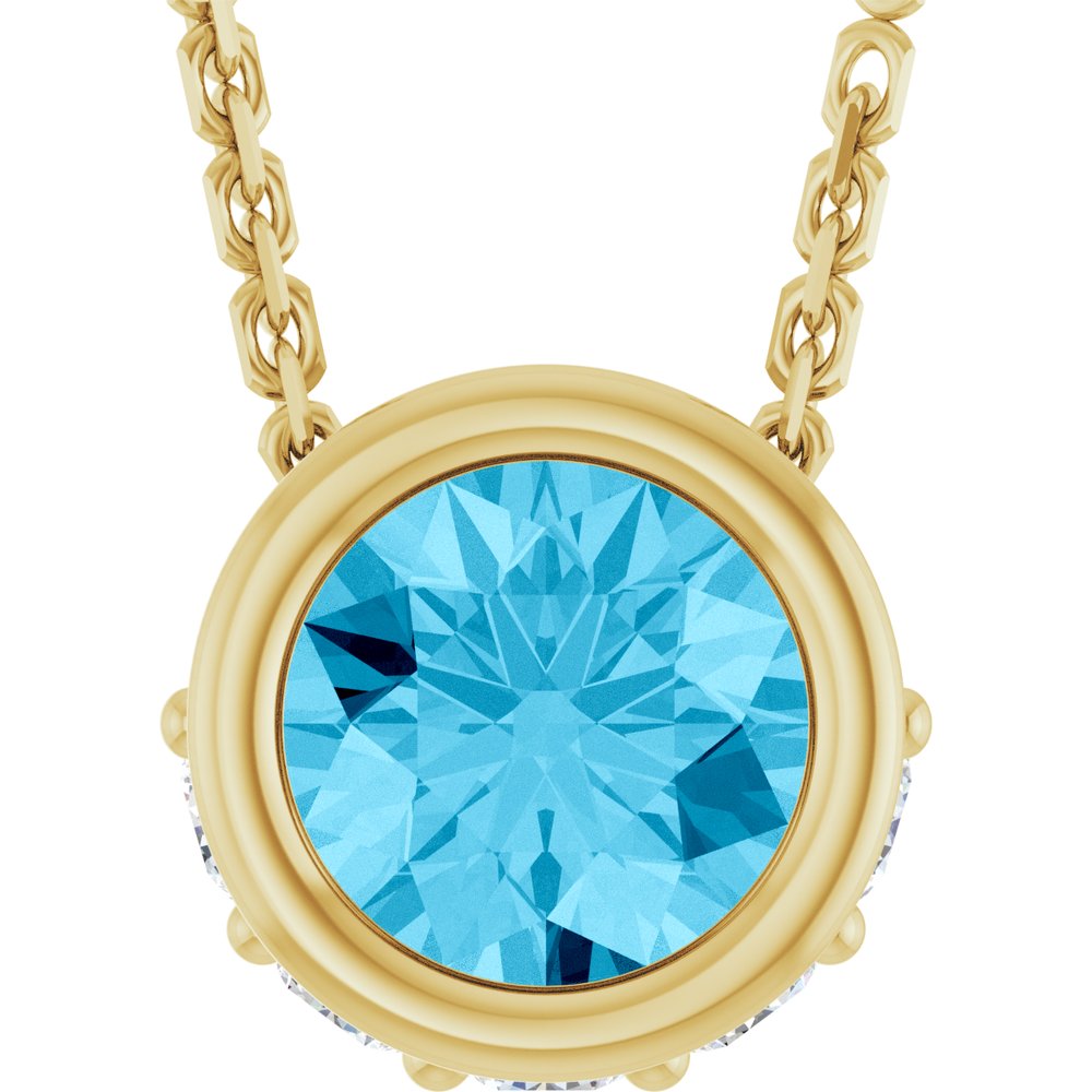 14K Yellow Natural Aquamarine & .07 CTW Natural Diamond 18" Necklace