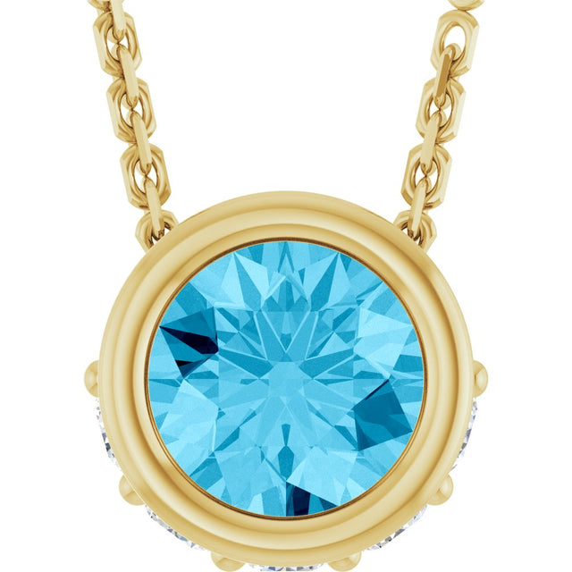 14K Yellow Natural Aquamarine & .07 CTW Natural Diamond 18" Necklace