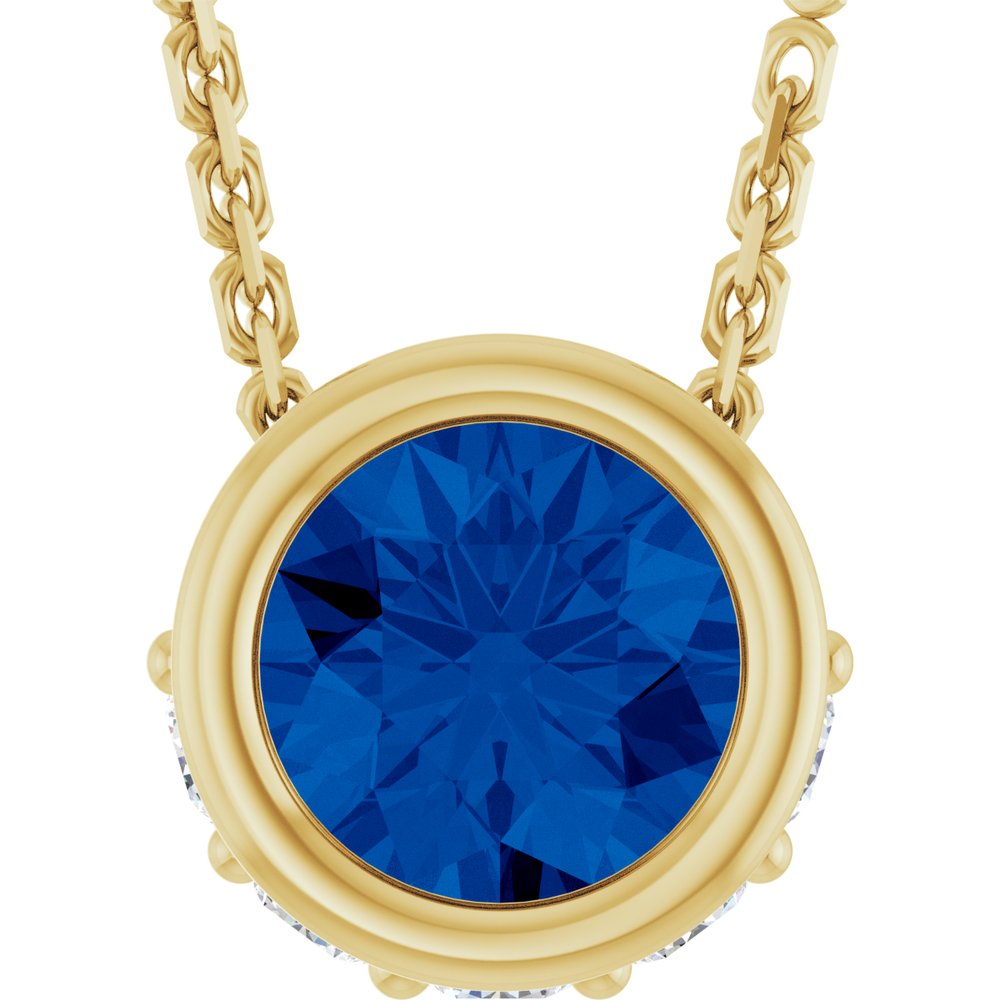 14K Yellow Gold Natural Blue Sapphire & .07 CTW Natural Diamond 18" Necklace