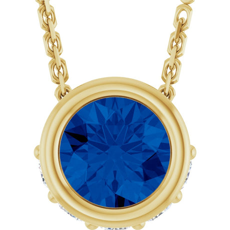 14K Yellow Gold Natural Blue Sapphire & .07 CTW Natural Diamond 18" Necklace