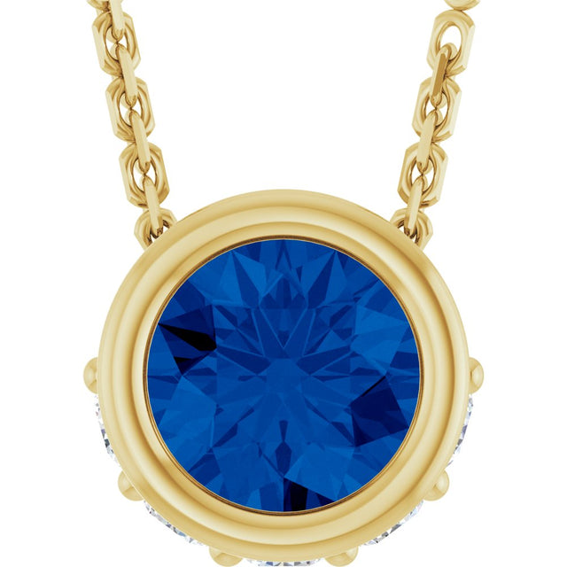 14K Yellow Gold Natural Blue Sapphire & .07 CTW Natural Diamond 18" Necklace