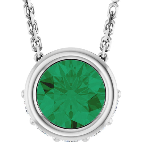 14K White Gold Natural Emerald & .07 CTW Natural Diamond 18" Necklace