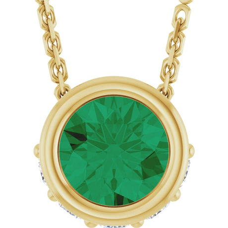 14K Yellow Natural Emerald & .07 CTW Natural Diamond 18" Necklace