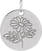 Sterling Silver Daisy April Birth Flower Pendant