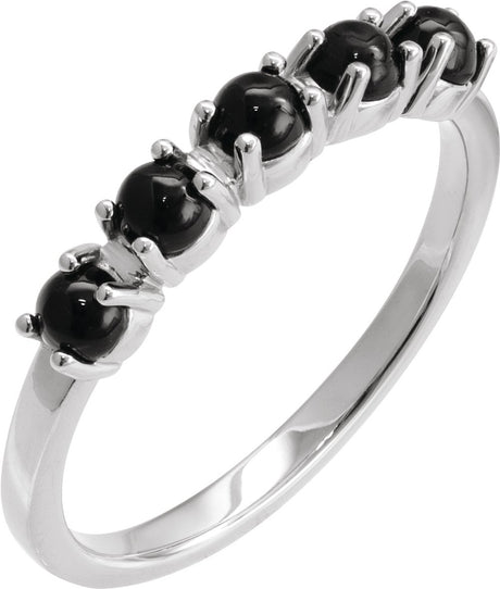 Sterling Silver Natural Black Onyx Cabochon Stackable Ring