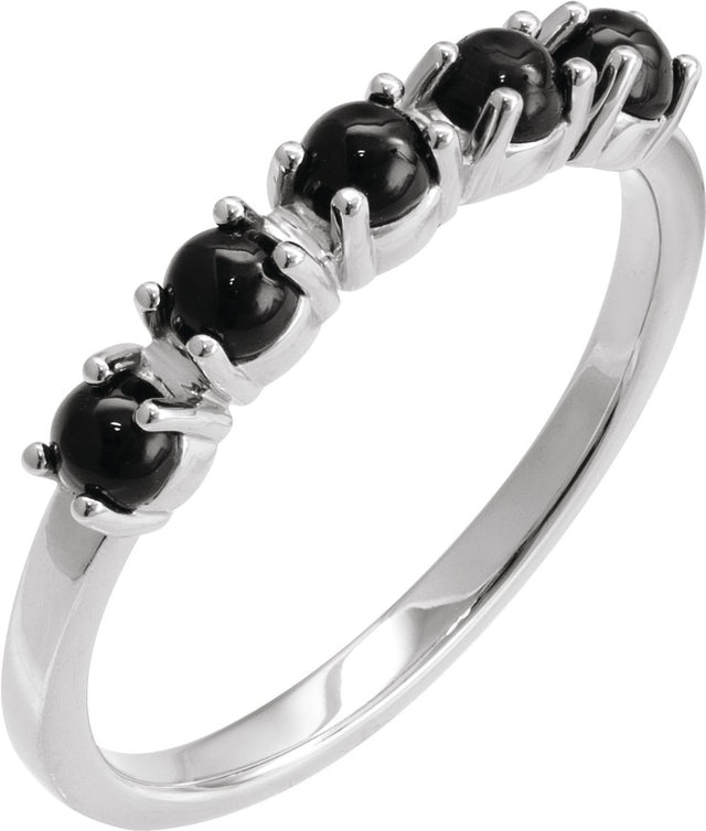 Sterling Silver Natural Black Onyx Cabochon Stackable Ring