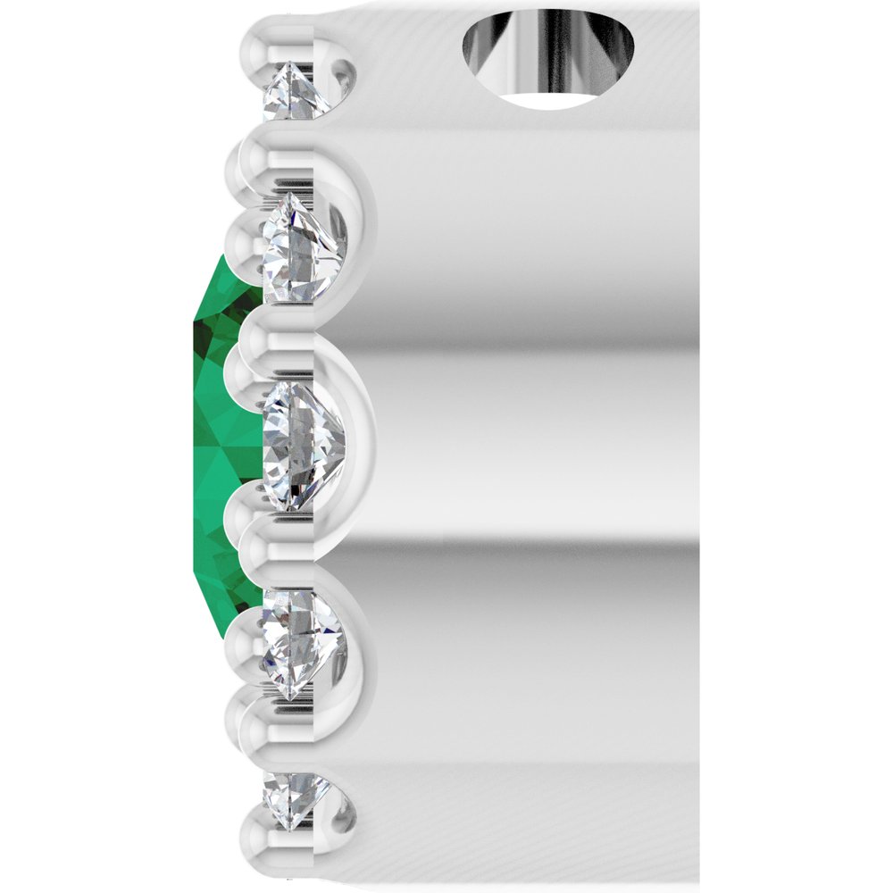 14K White Gold Natural Emerald & .08 CTW Natural Diamond Halo-Style Pendant