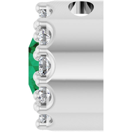 14K White Gold Natural Emerald & .08 CTW Natural Diamond Halo-Style Pendant