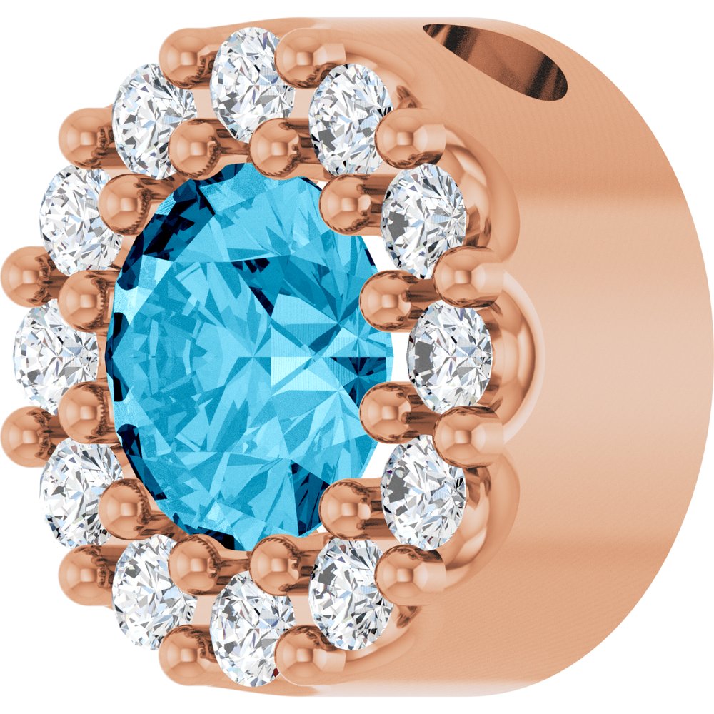 14K Rose Natural Aquamarine & .08 CT Natural Diamond Halo-Style Pendant