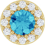 14K Yellow Natural Blue Zircon & .08 CT Natural Diamond Halo-Style Pendant