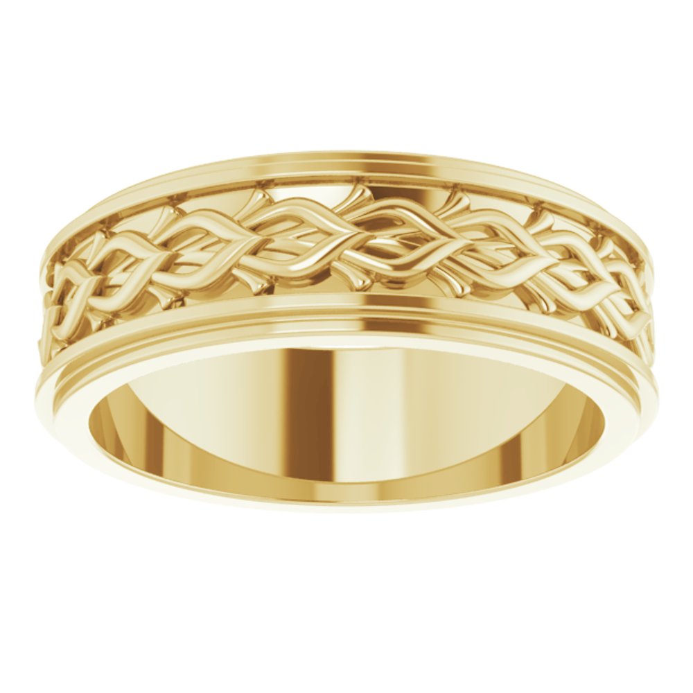 14K Yellow Gold 7 mm Double Stepped-Edge Sculptural Flat Band Size 11