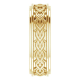 14K Yellow Gold 7 mm Double Stepped-Edge Sculptural Flat Band Size 11