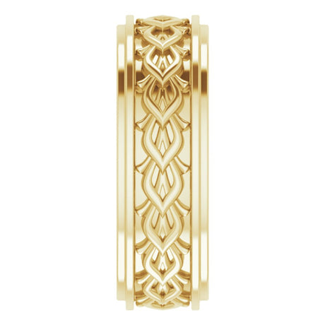 14K Yellow Gold 7 mm Double Stepped-Edge Sculptural Flat Band Size 9
