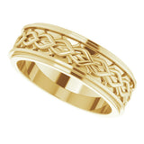 14K Yellow Gold 7 mm Double Stepped-Edge Sculptural Flat Band Size 10.5