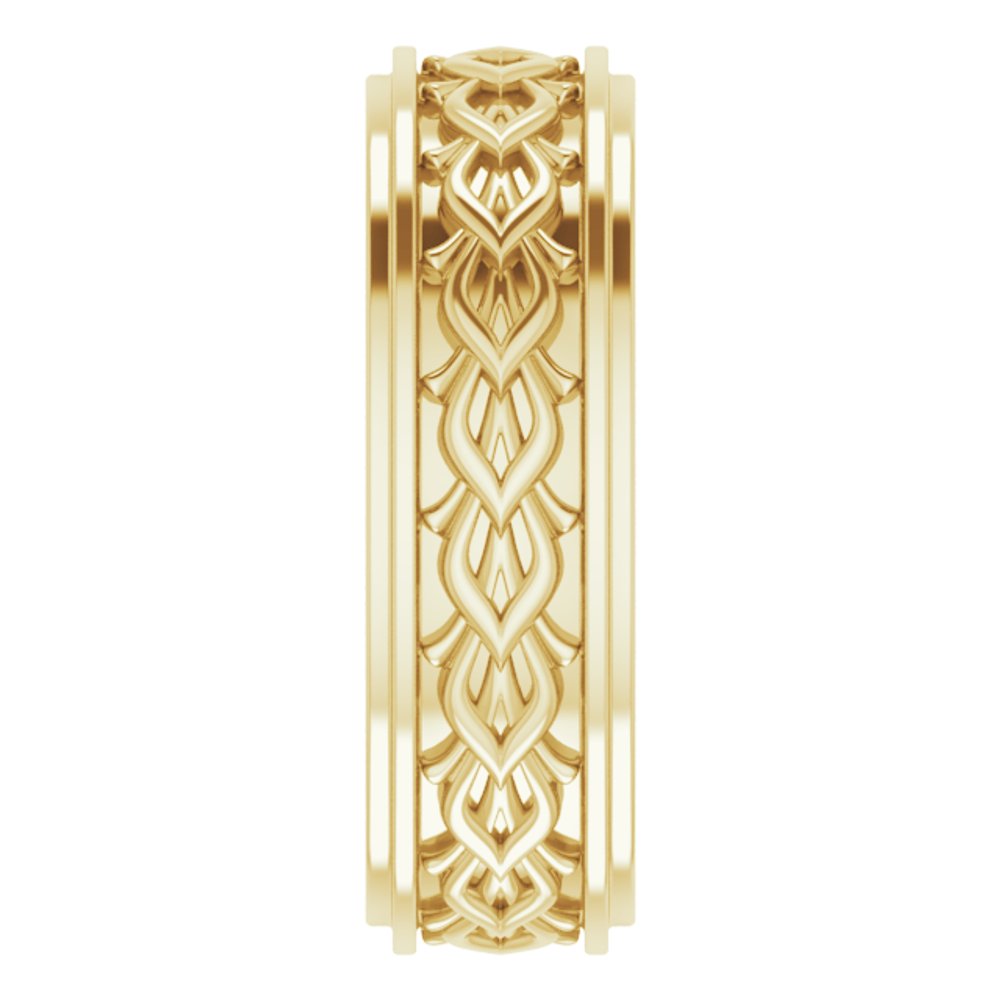 14K Yellow Gold 7 mm Double Stepped-Edge Sculptural Flat Band Size 10.5