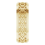 14K Yellow Gold 7 mm Double Stepped-Edge Sculptural Flat Band Size 10.5
