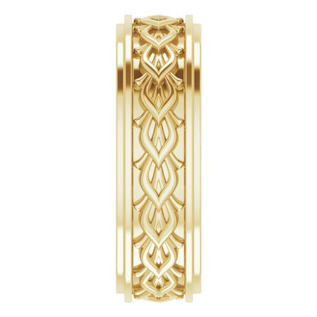 14K Yellow Gold 7 mm Double Stepped-Edge Sculptural Flat Band Size 10.5