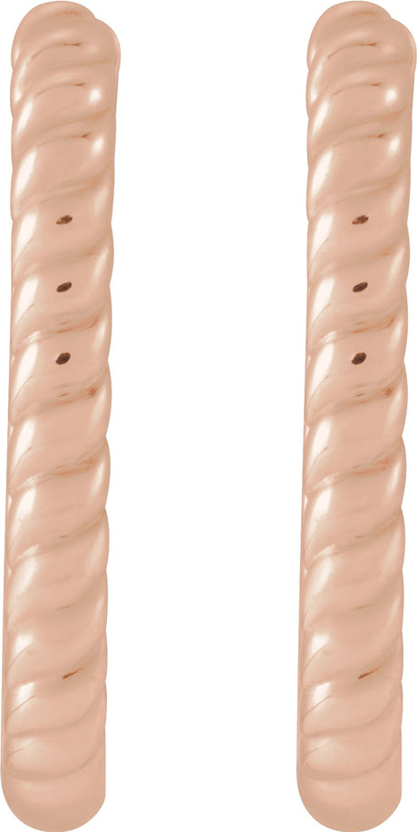 14K Rose Elongated Oval 20 mm Rope Hoop Earrings