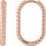14K Rose Elongated Oval 20 mm Rope Hoop Earrings