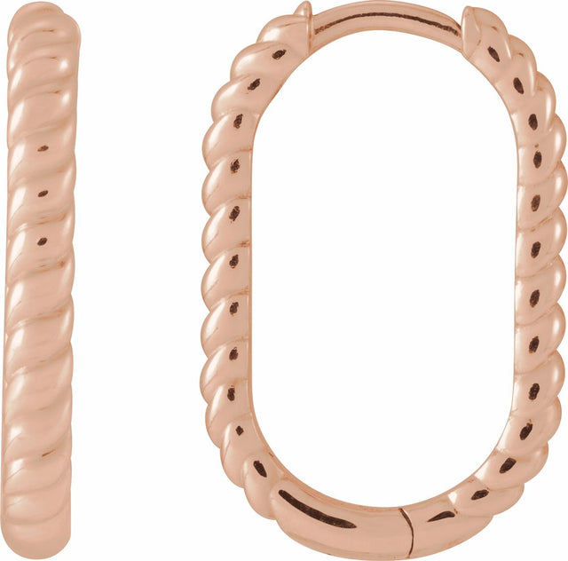 14K Rose Elongated Oval 20 mm Rope Hoop Earrings