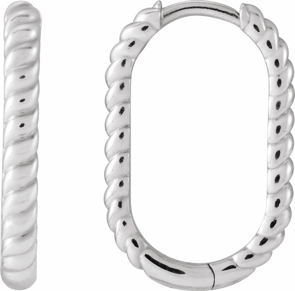 14K White Gold Elongated Oval 20 mm Rope Hoop Earrings